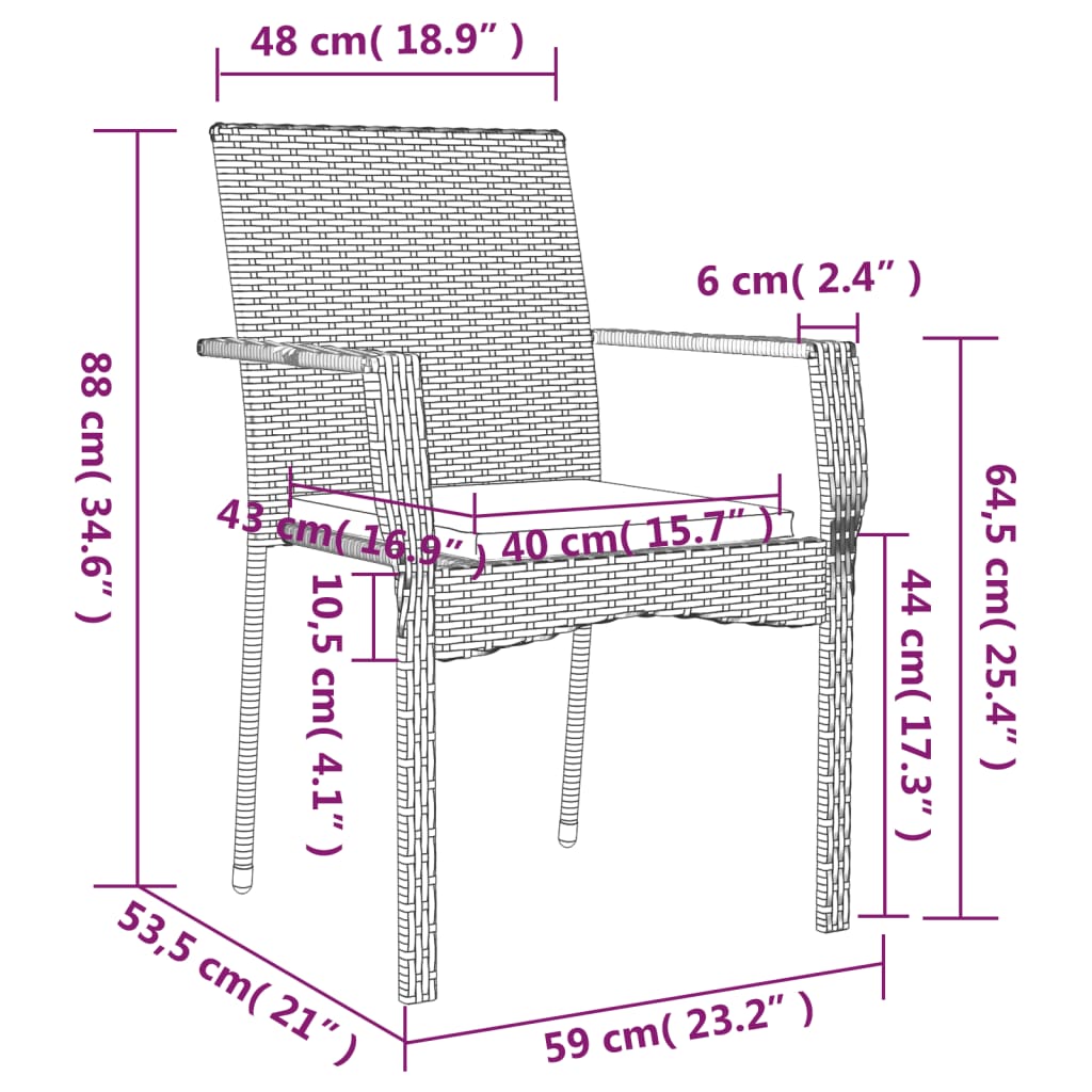 vidaXL Set de comedor de jardín 7 pzas y cojines ratán sintético negro