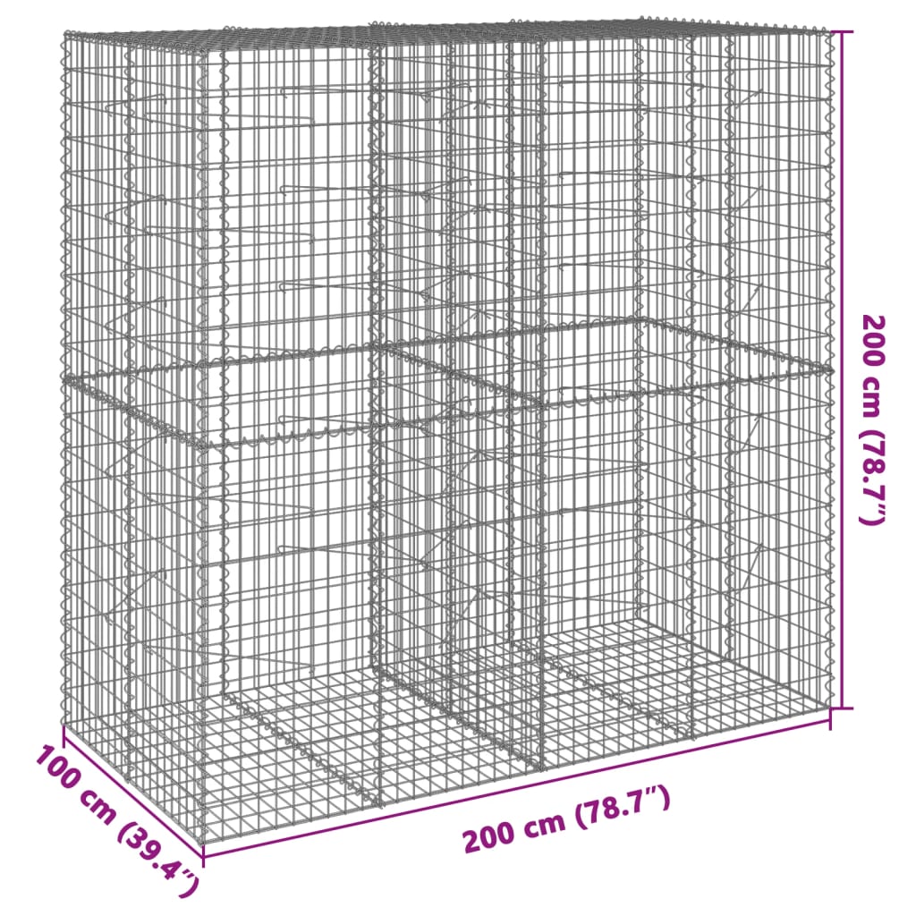 vidaXL Cesta de gaviones con cubierta hierro galvanizado 200x100x200cm