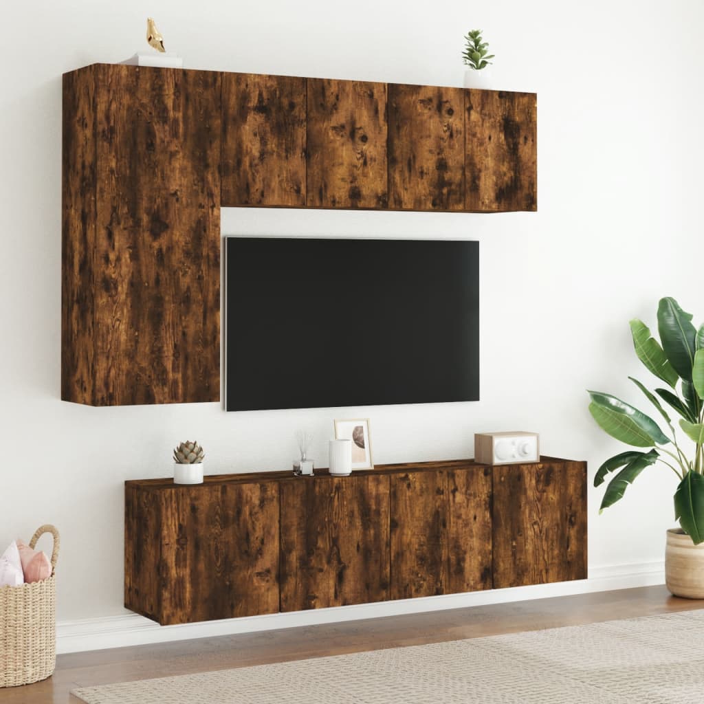 vidaXL Muebles para TV de pared 2 unidades roble ahumado 60x30x41 cm