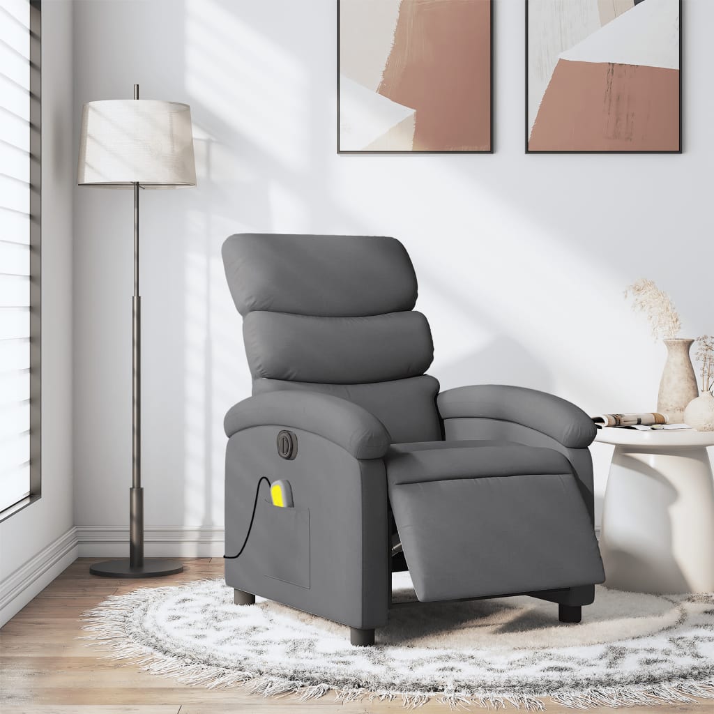 vidaXL Sillón reclinable de masaje eléctrico tela gris oscuro