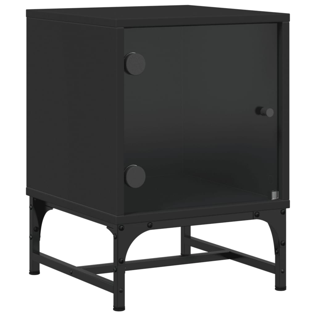 vidaXL Mesitas de noche con puertas de vidrio 2 uds negro 35x37x50 cm