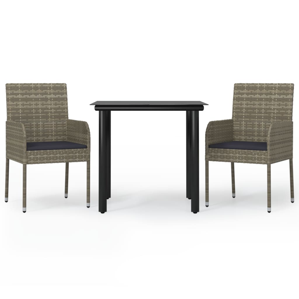 vidaXL Set comedor jardín 3 pzas y cojines ratán sintético negro gris