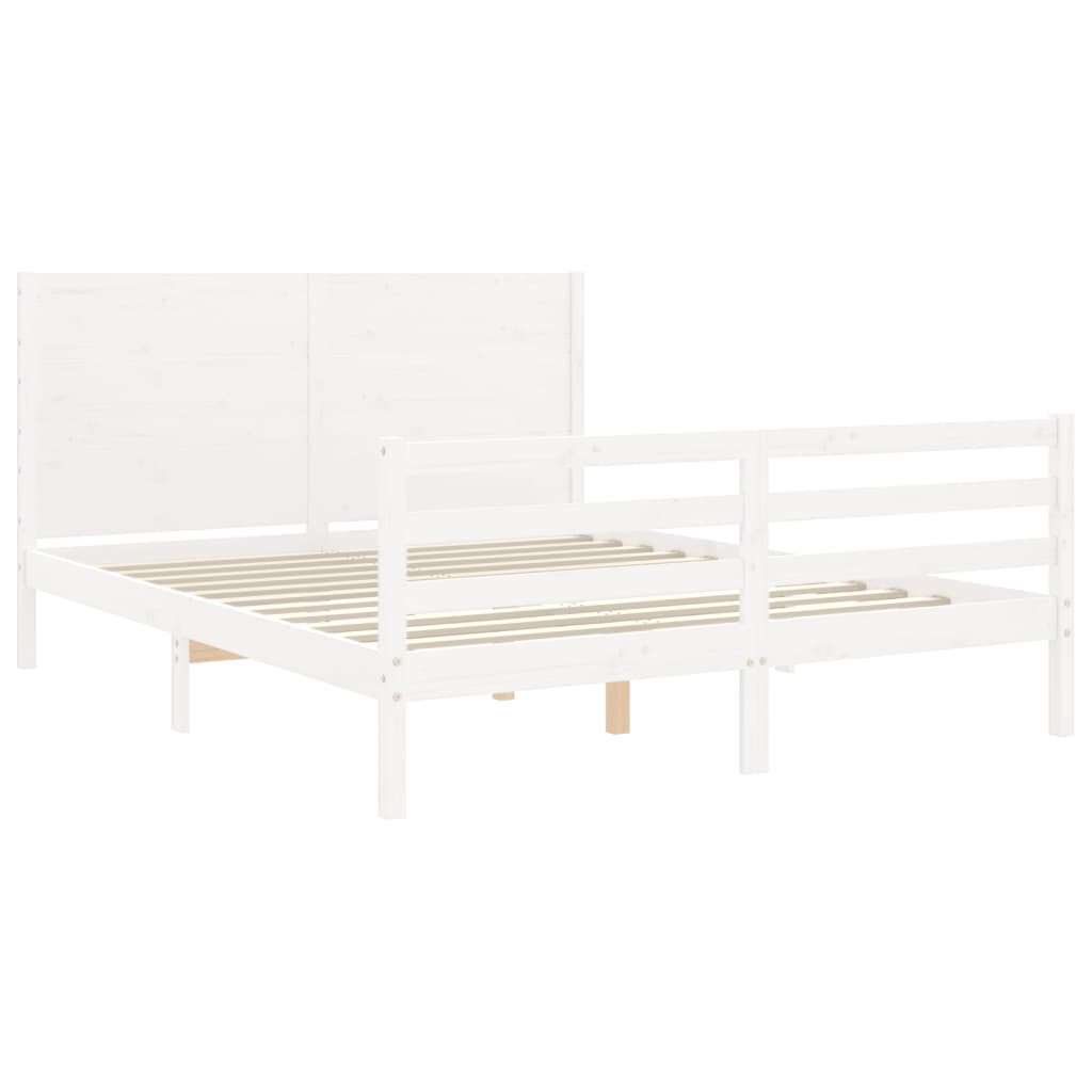 vidaXL Estructura de cama matrimonio con cabecero madera maciza blanco