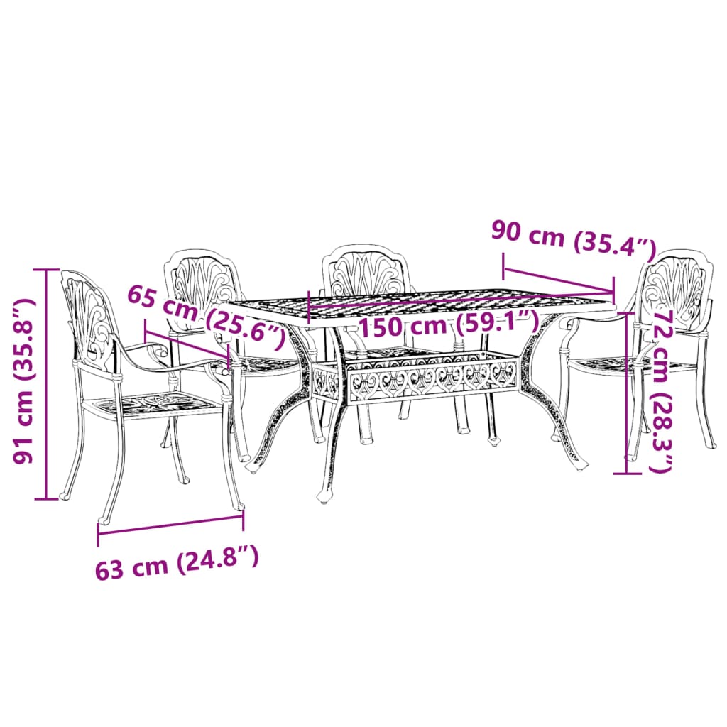 vidaXL Juego de comedor de jardín 5 piezas aluminio fundido blanco