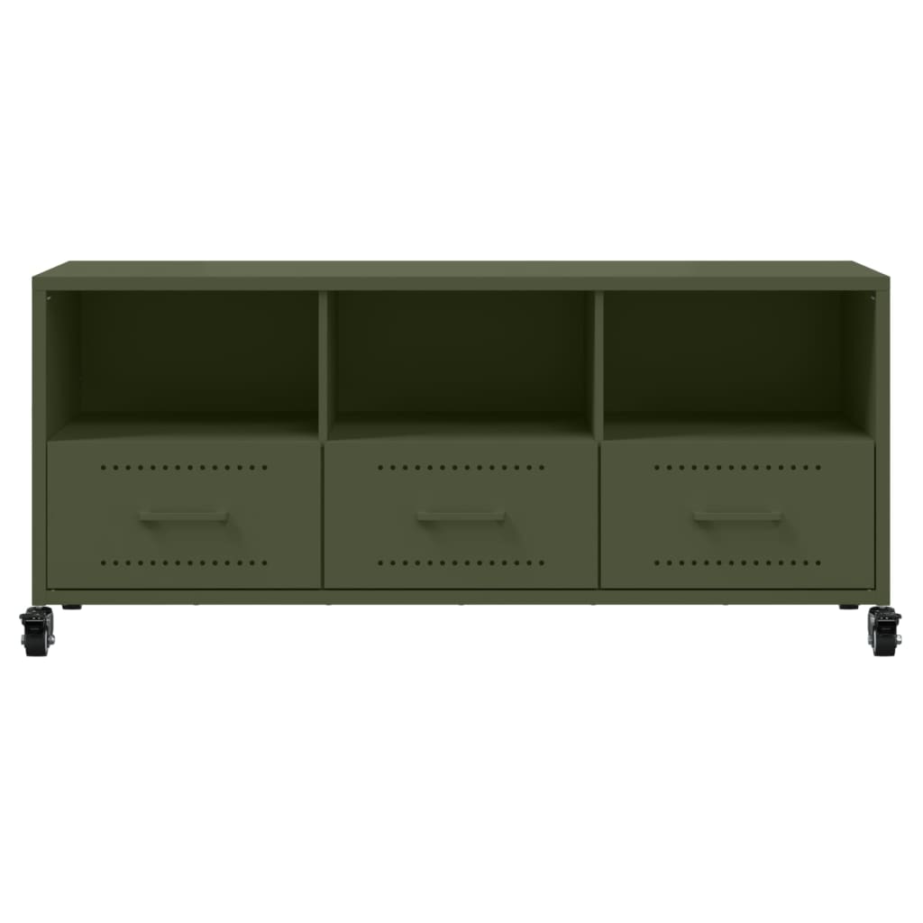 vidaXL Mueble de TV de acero verde oliva 100,5x39x43,5 cm