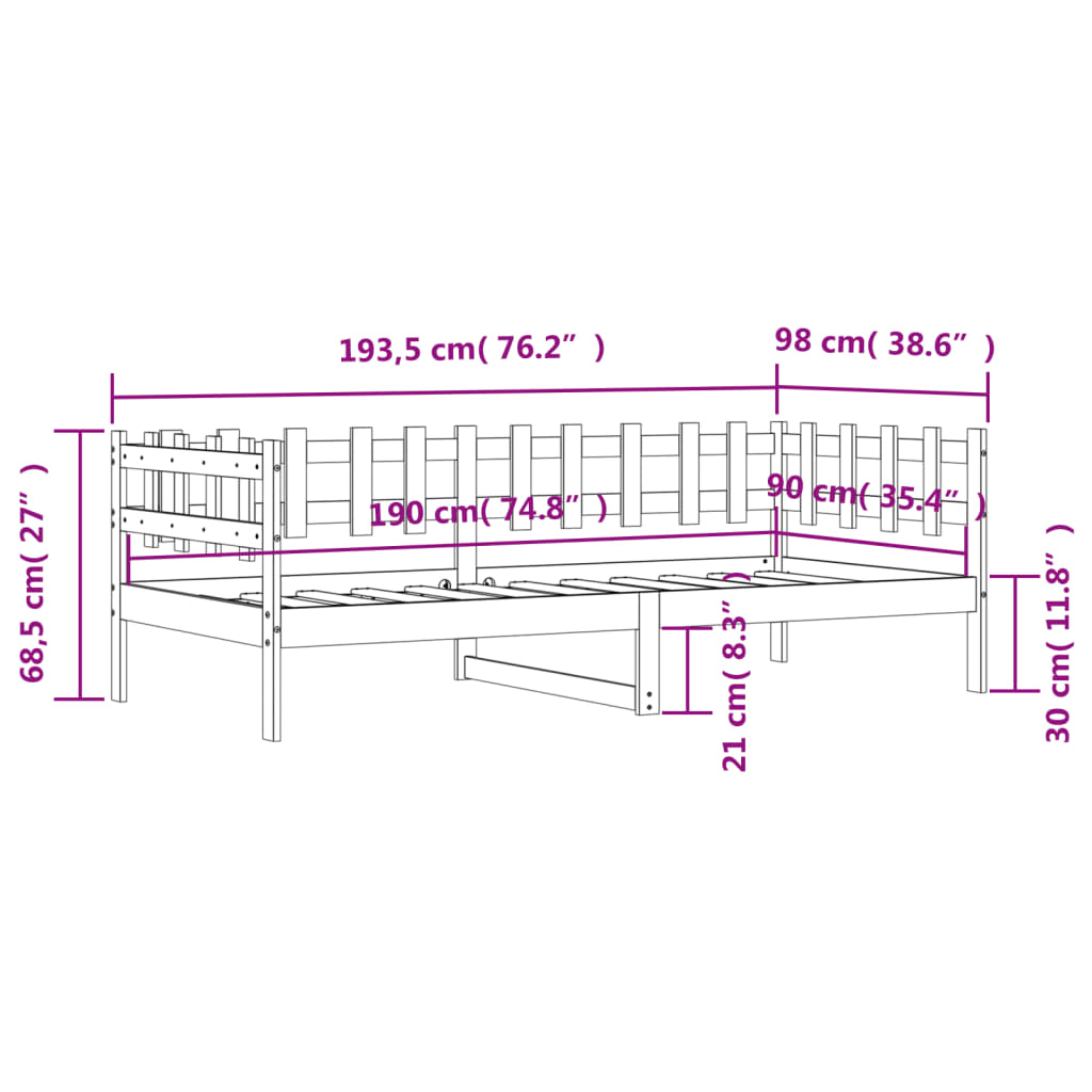 vidaXL Sofá cama madera maciza de pino negro 90x190 cm