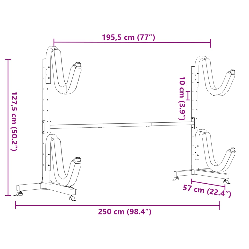 vidaXL Soporte para 2 kayaks acero 250x57x127,5 cm