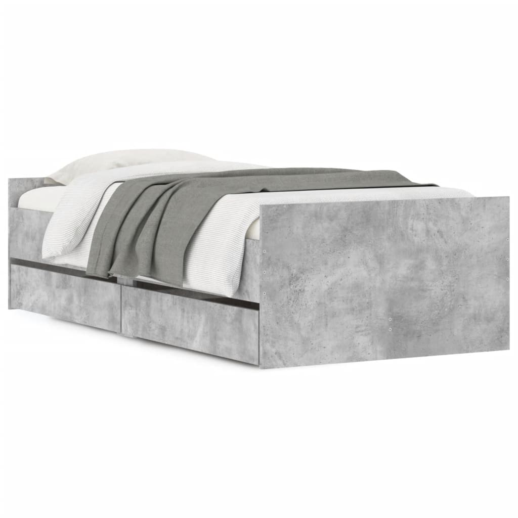 vidaXL Estructura de cama con cajones gris hormigón 75x190 cm