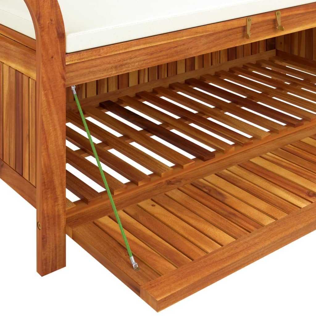 vidaXL Banco almacenaje jardín con cojín madera maciza de acacia 126cm