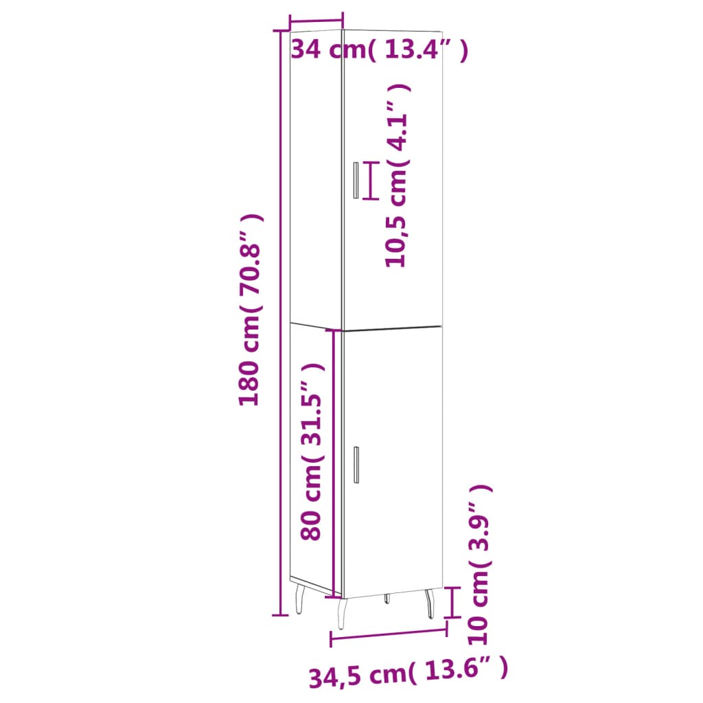 vidaXL Aparador de madera contrachapada gris hormigón 34,5x34x180 cm