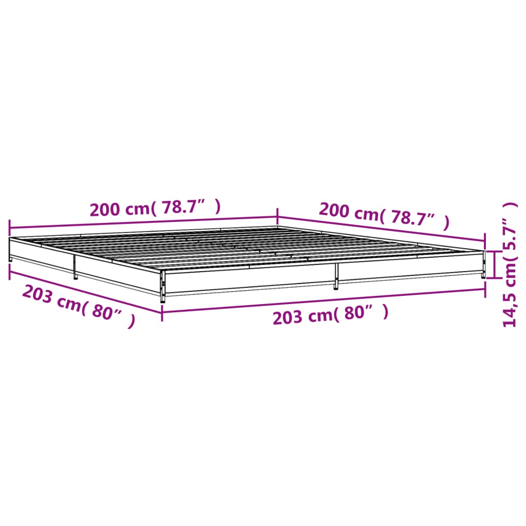 vidaXL Estructura cama madera ingeniería metal roble ahumado 200x200cm