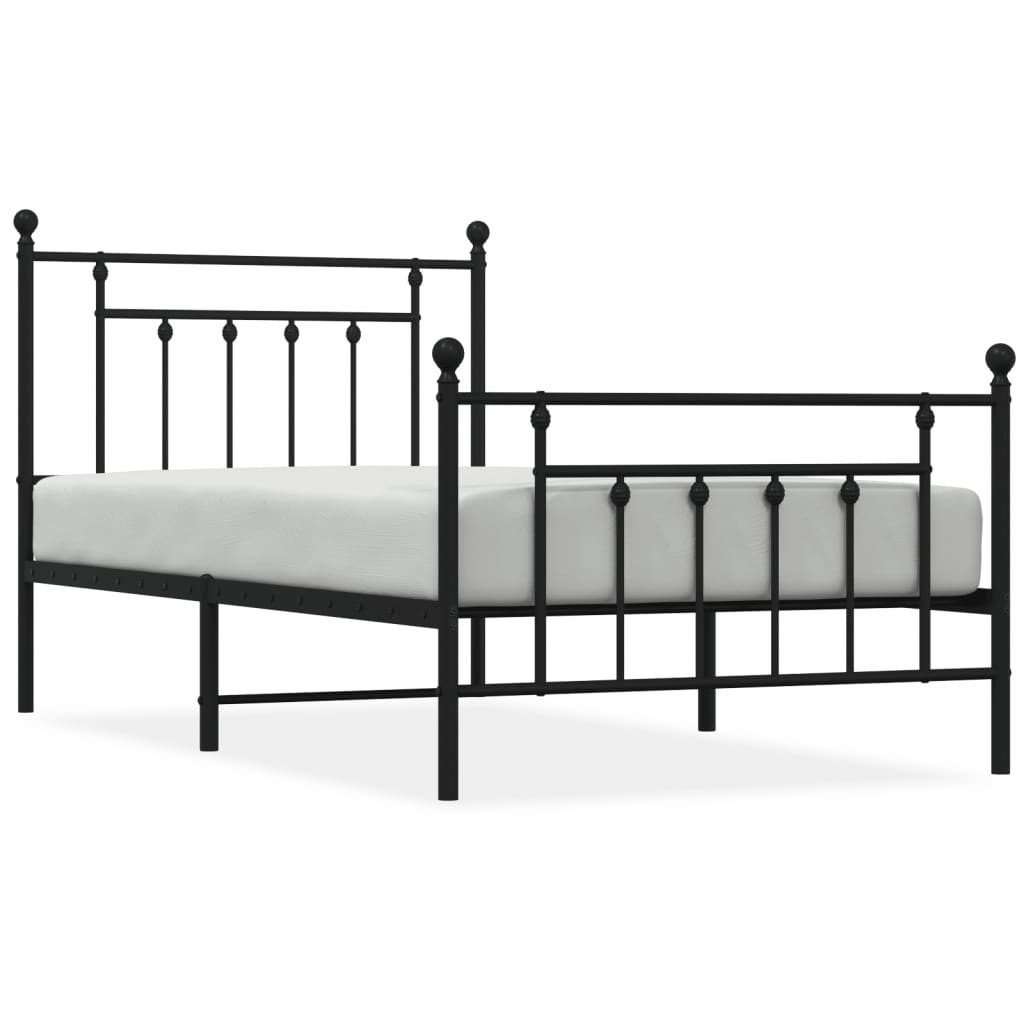 vidaXL Estructura de cama con cabecero y estribo metal negro 100x190cm