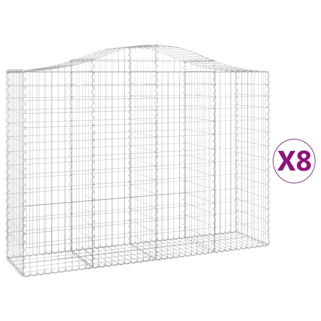 vidaXL Cestas gaviones 8 uds forma de arco hierro 200x50x140/160 cm