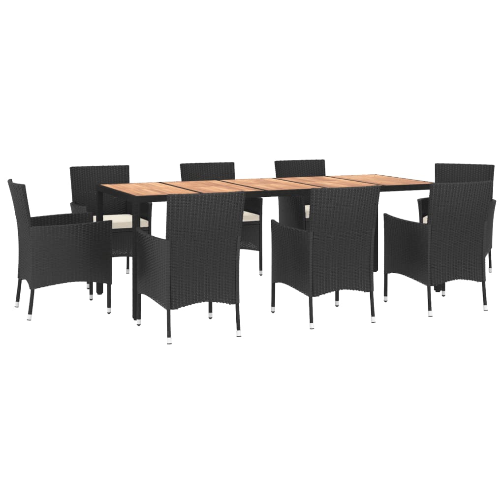 vidaXL Set de comedor de jardín 9 pzas y cojines ratán sintético negro