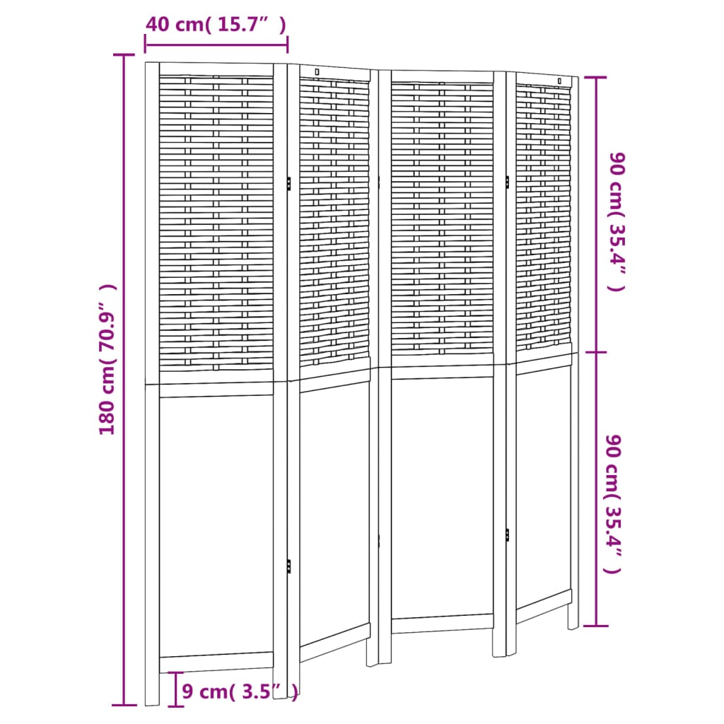 vidaXL Biombo separador de 4 paneles madera maciza Paulownia blanco