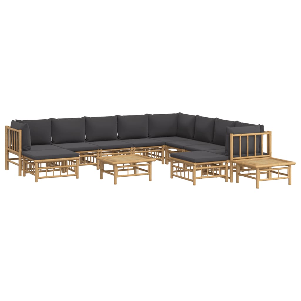 vidaXL Set de muebles de jardín 12 pzas bambú con cojines gris oscuro