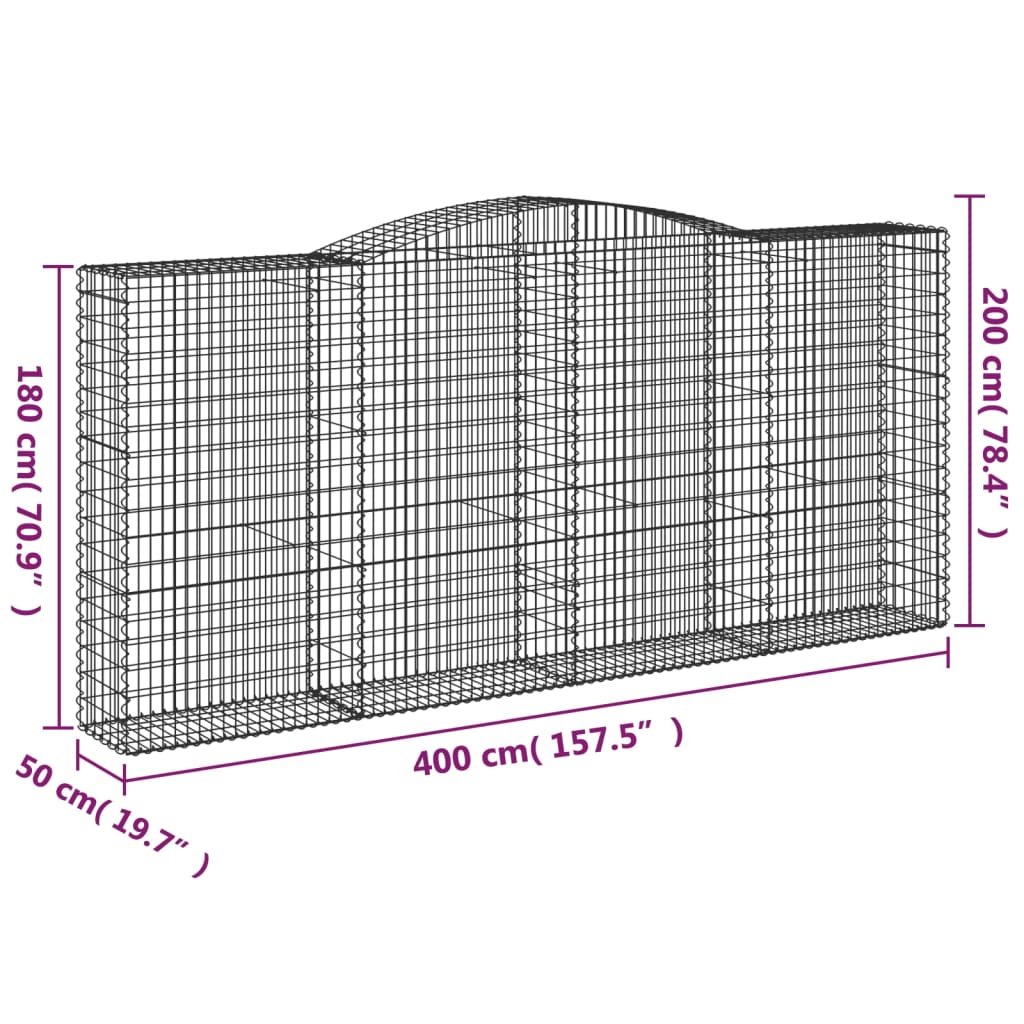 vidaXL Cesta gaviones forma arco hierro galvanizado 400x50x180/200 cm