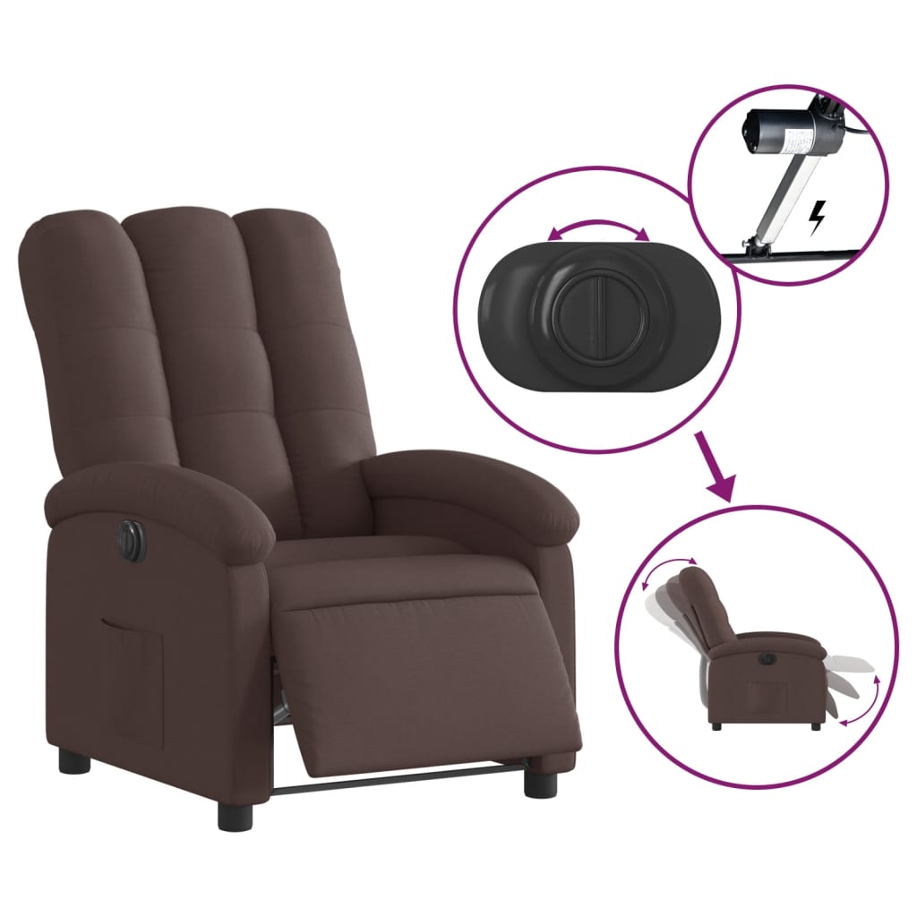 vidaXL Sillón reclinable eléctrico tela marrón oscuro