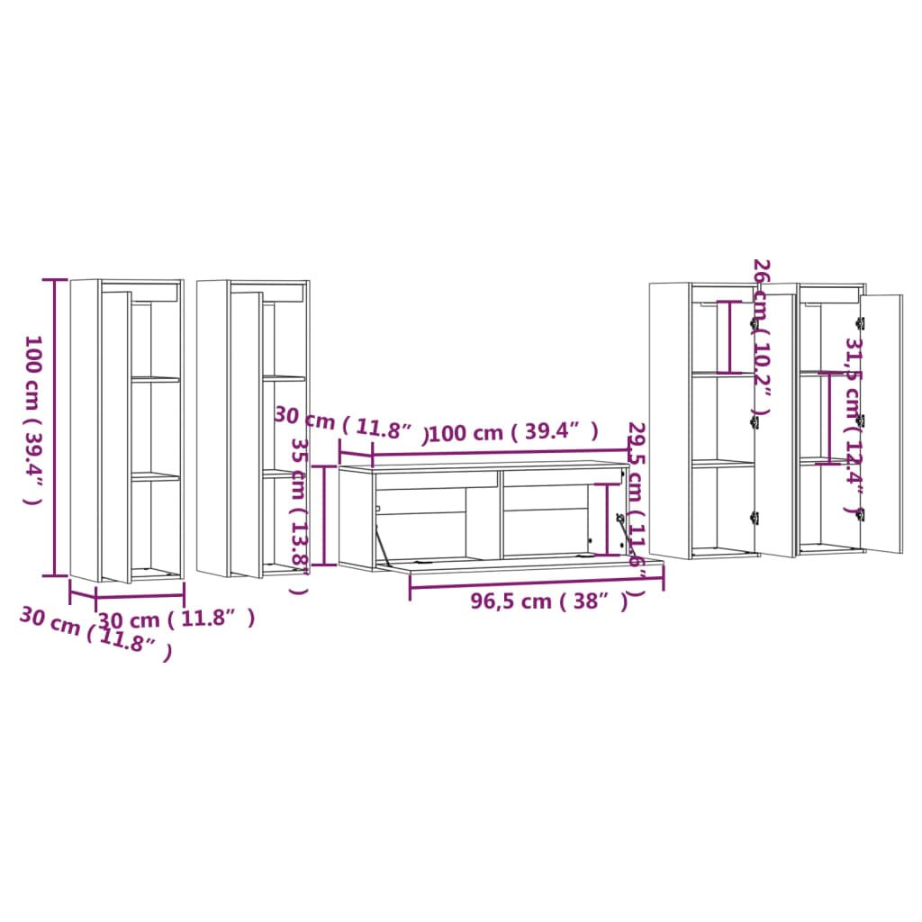 vidaXL Muebles para TV 5 piezas madera maciza de pino gris