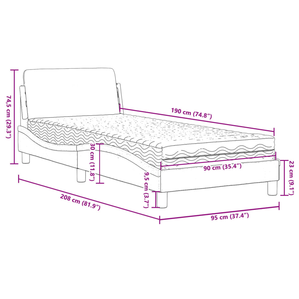 vidaXL Cama con colchón tela azul 90x190 cm