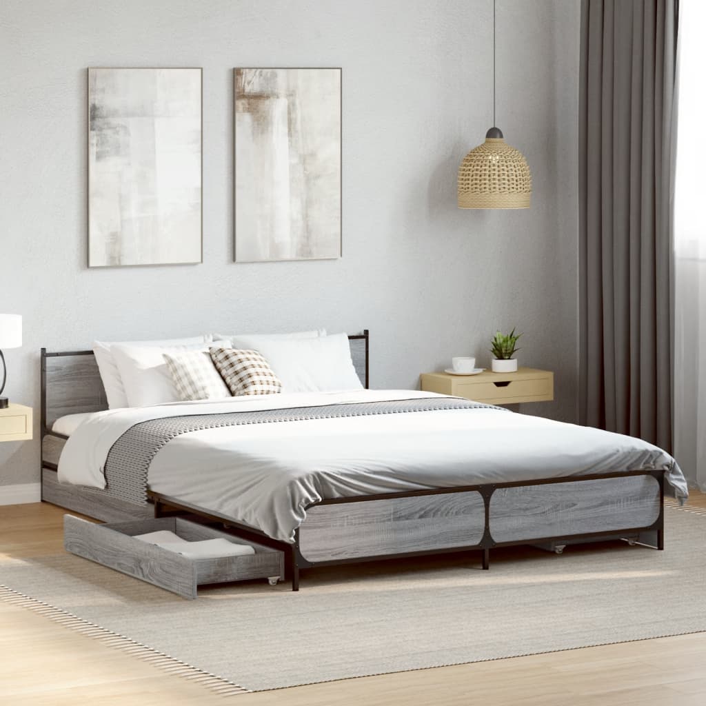 vidaXL Cama con cajones madera de ingeniería gris Sonoma 135x190 cm