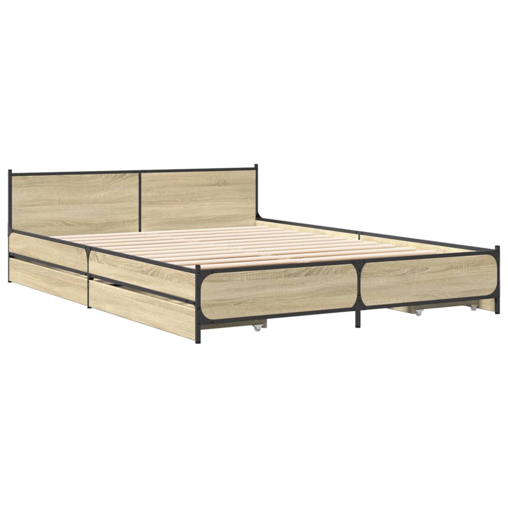 vidaXL Cama con cajones madera ingeniería roble Sonoma 160x200 cm