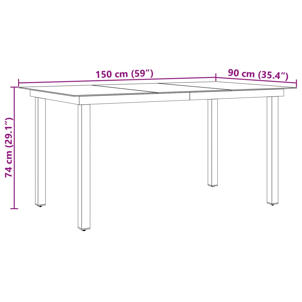 vidaXL Mesa de jardín de aluminio y vidrio negra 190x90x74 cm