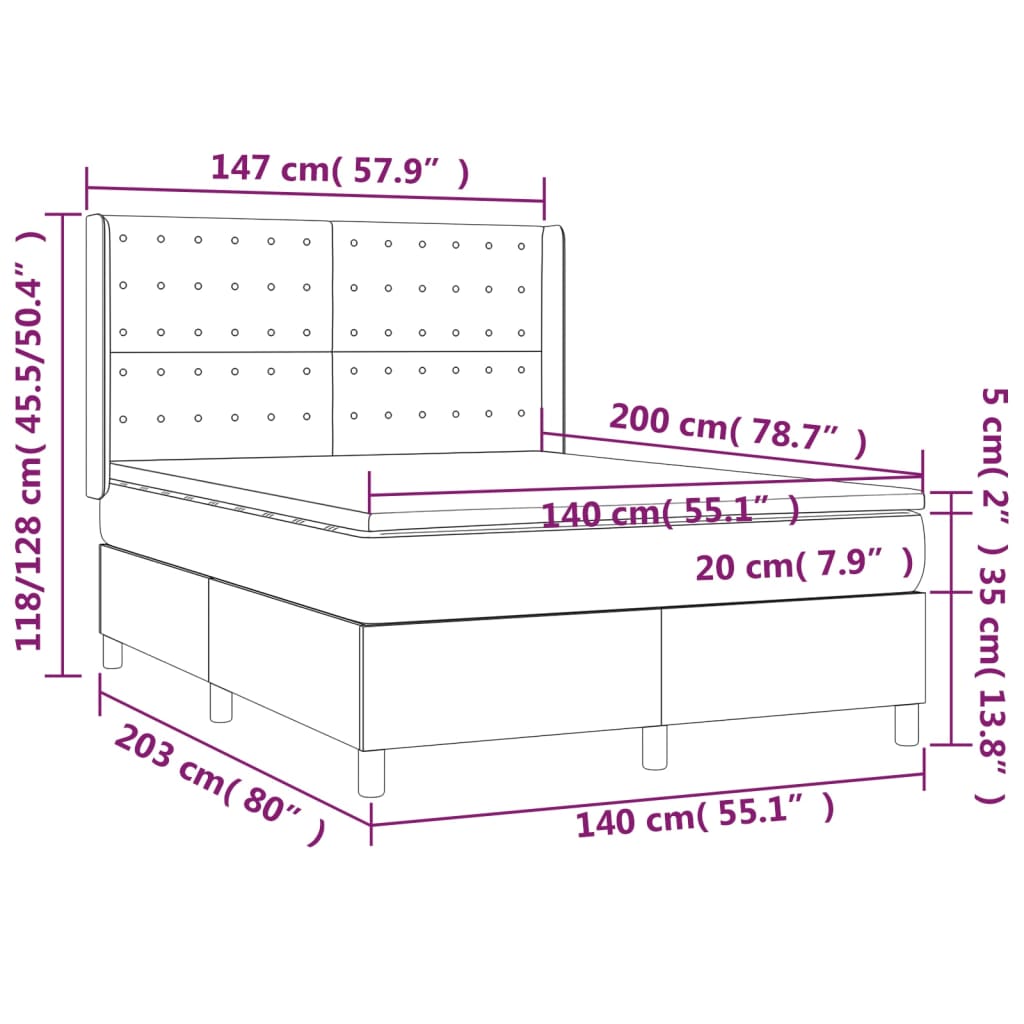 vidaXL Cama box spring colchón y luces LED tela gris claro 140x200 cm