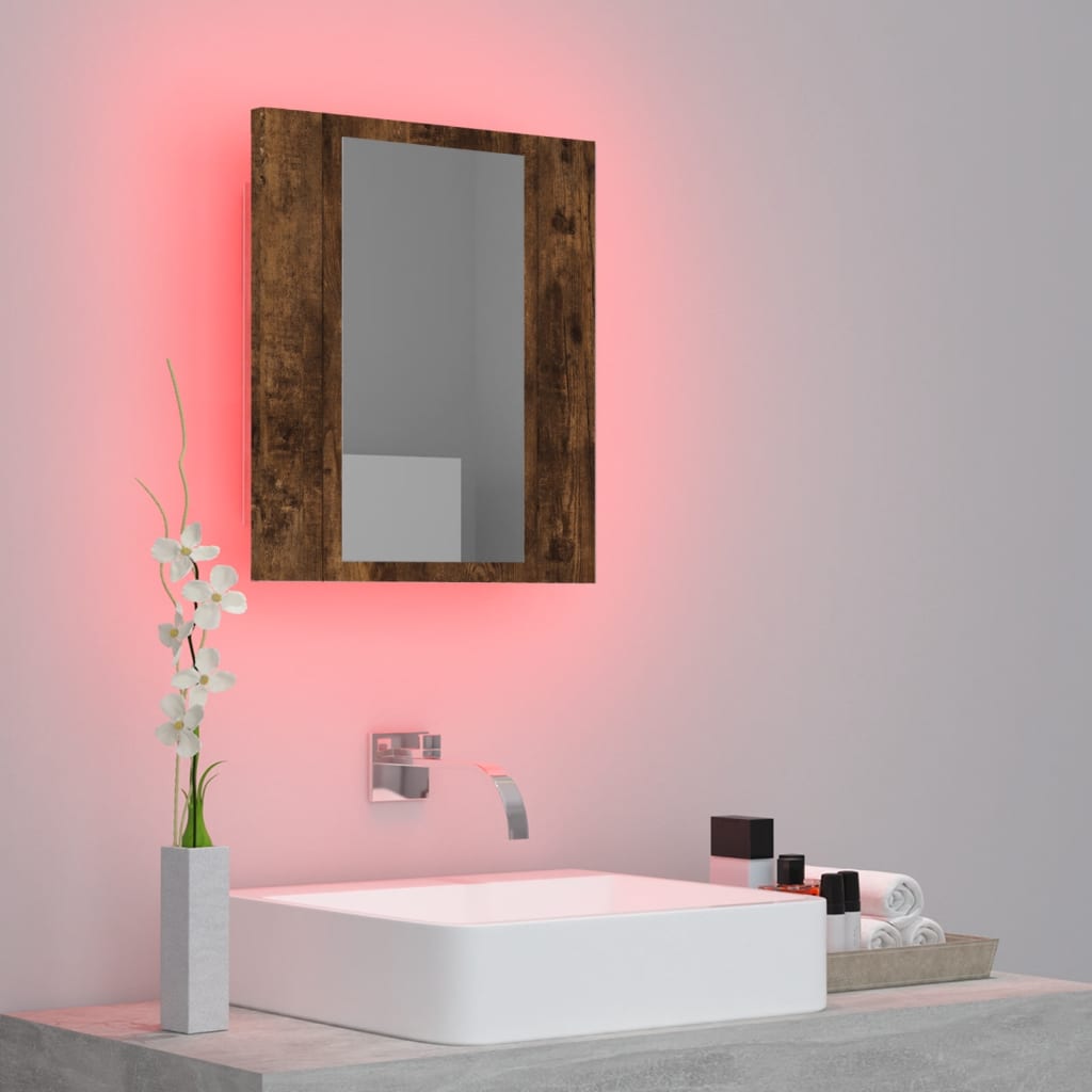 vidaXL Armario de baño con espejo LED madera roble ahumado 40x12x45 cm