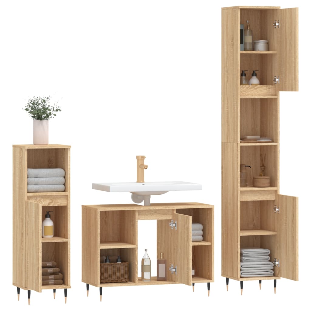 vidaXL Set de muebles de baño 3 pzas madera contrachapada roble Sonoma