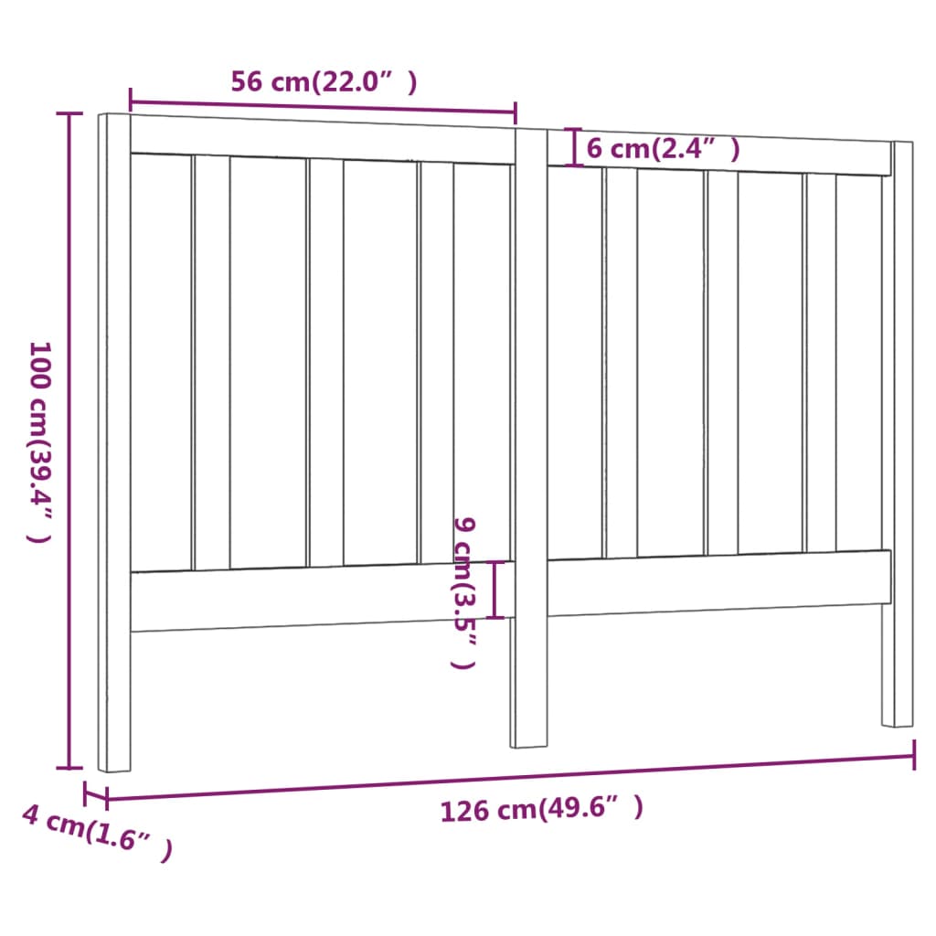 vidaXL Cabecero de cama madera maciza de pino negro 126x4x100 cm