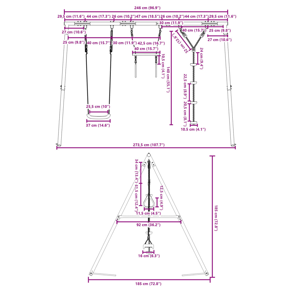 vidaXL Set de columpios con columpio, trapecio y cuerda de discos