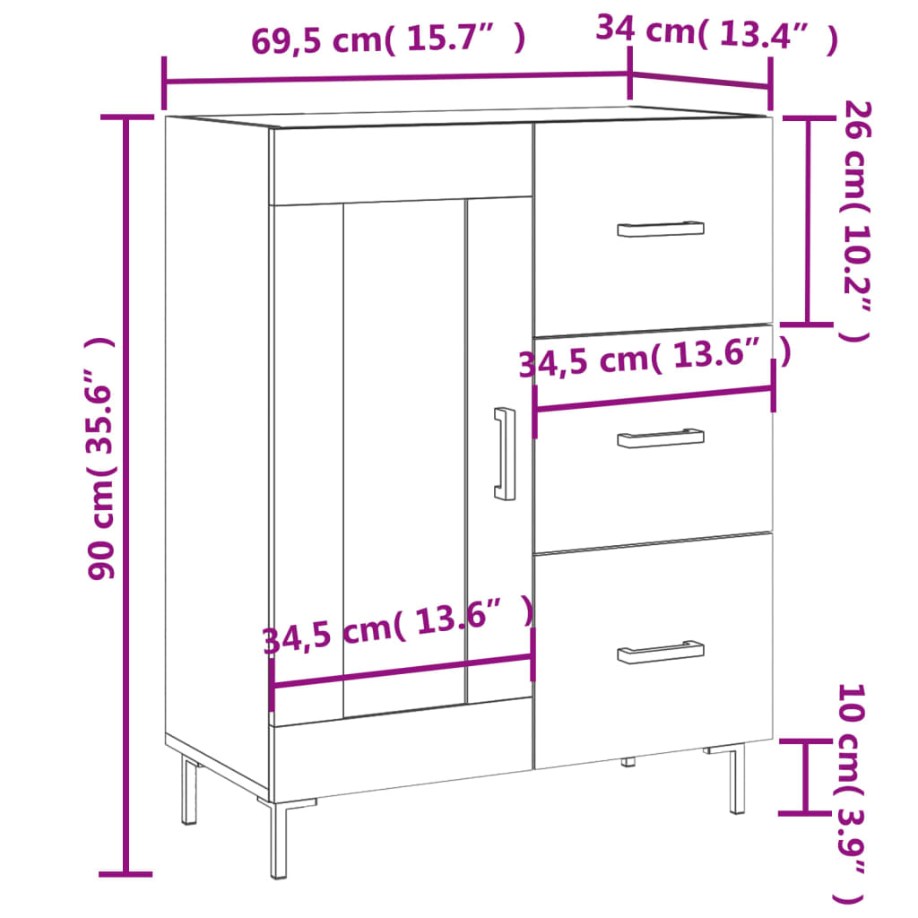 vidaXL Aparador de madera de ingeniería gris hormigón 69,5x34x90 cm