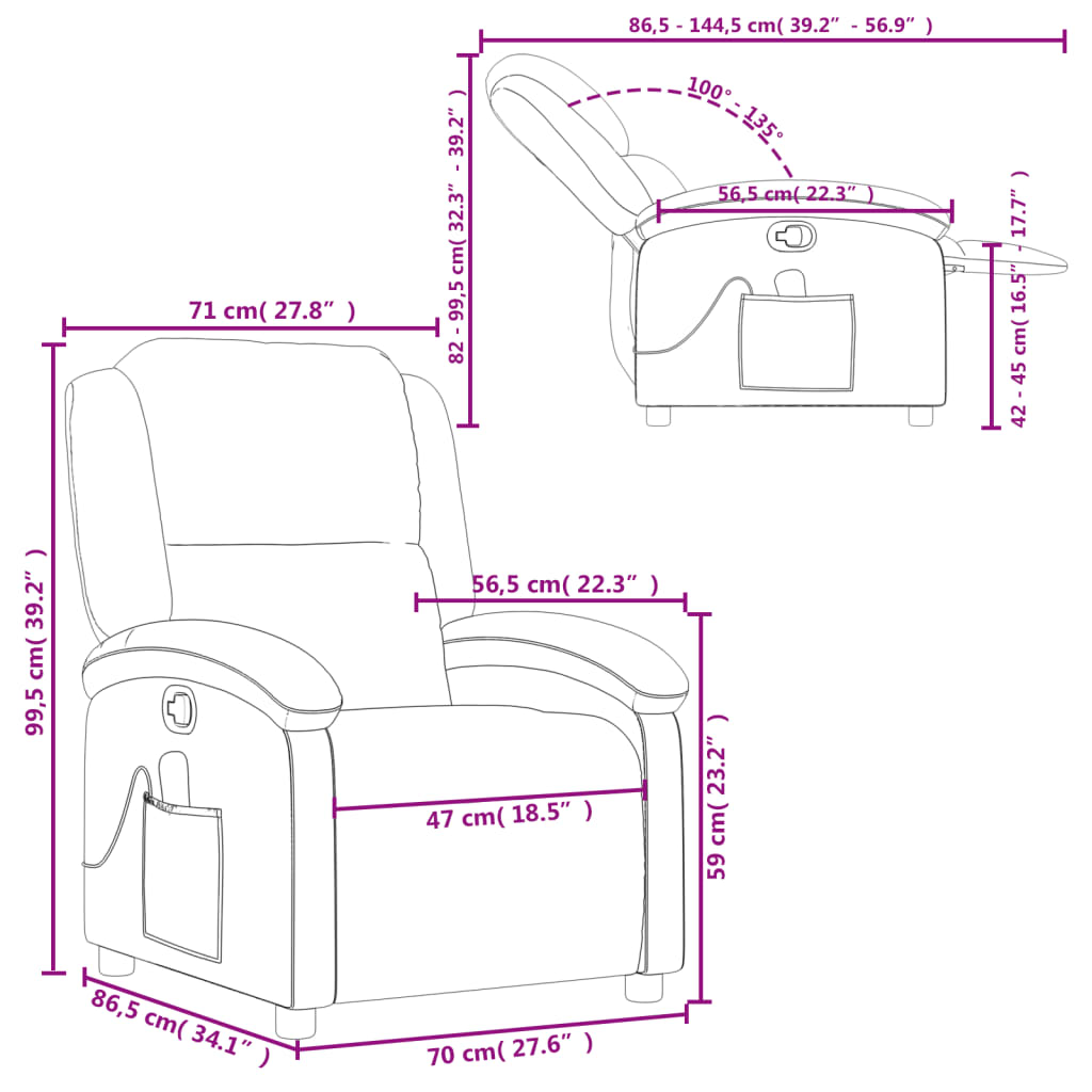 vidaXL Sillón reclinable de masaje de tela gris claro