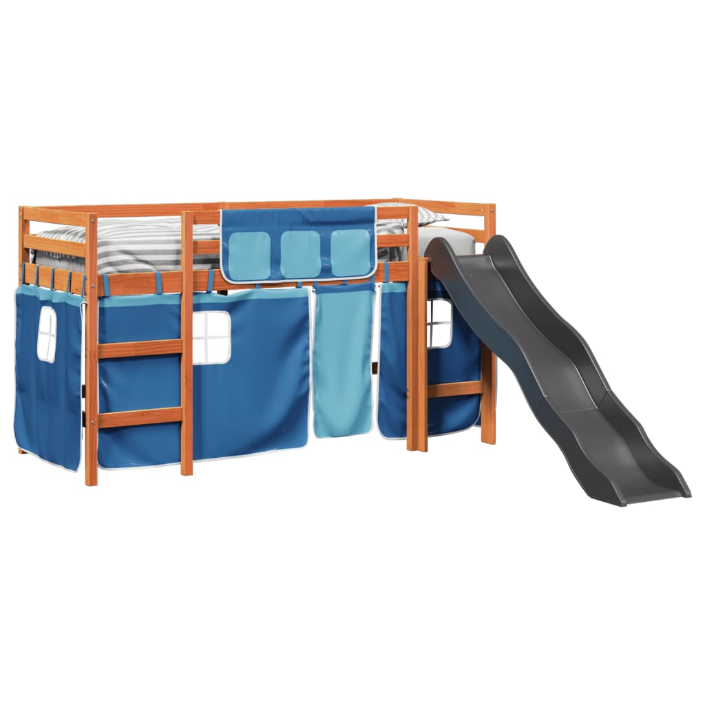 vidaXL Cama alta para niños con cortinas madera pino azul 80x200 cm