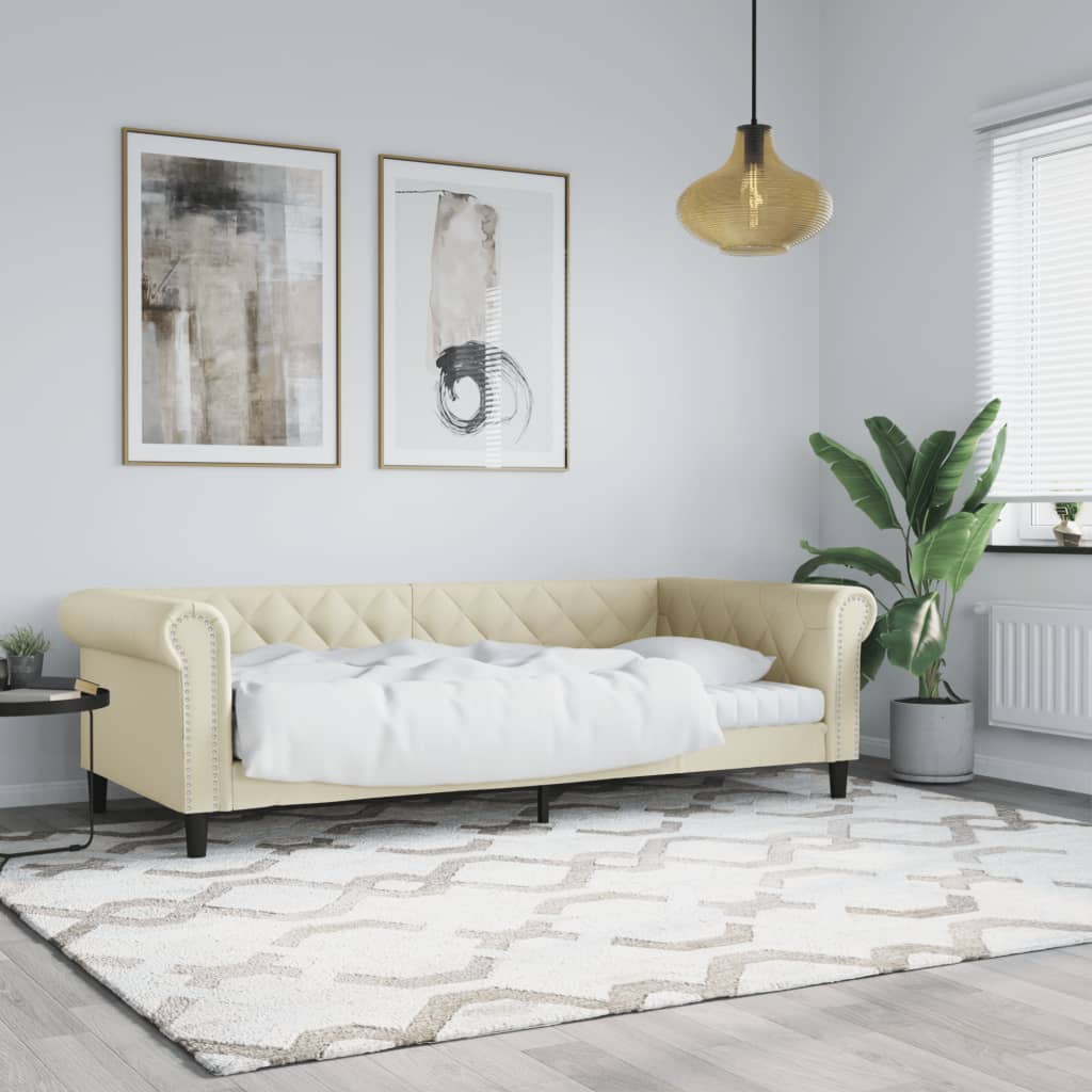 vidaXL Sofá cama sin colchón cuero sintético crema 90x200 cm