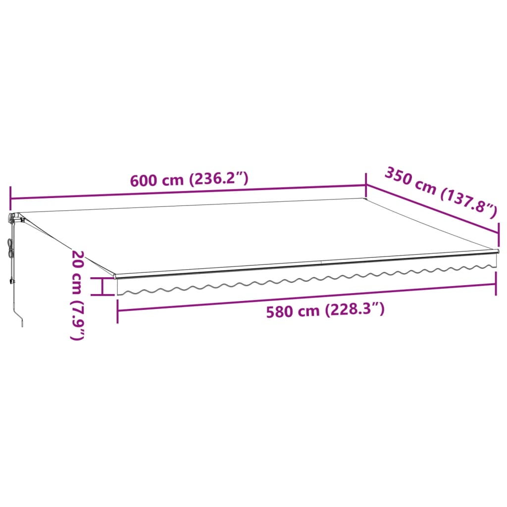 vidaXL Toldo retráctil automático con luces LED burdeos 600x350 cm