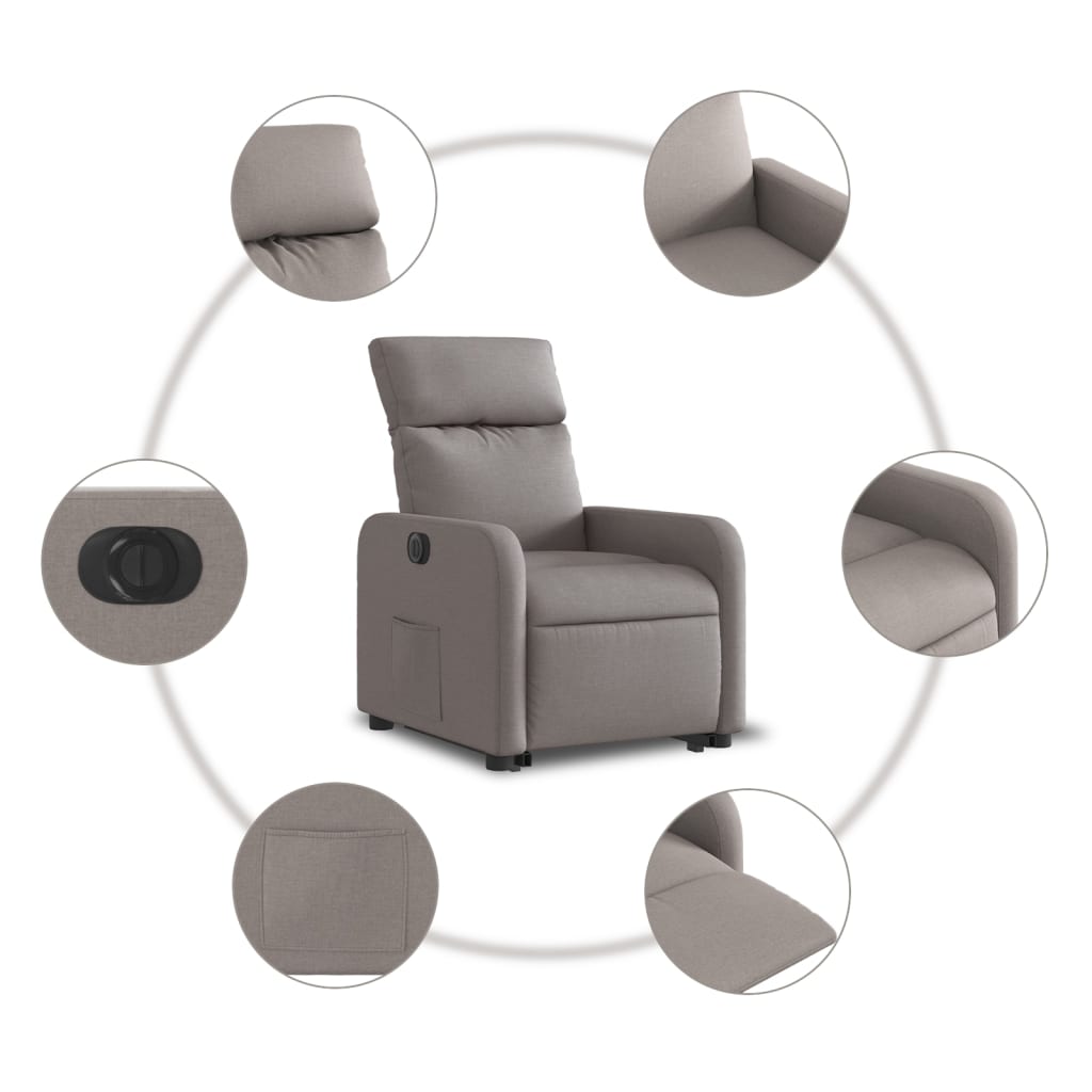 vidaXL Sillón eléctrico reclinable elevable de tela gris taupe