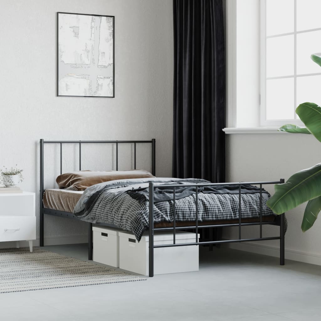 vidaXL Estructura cama sin colchón con estribo metal negro 90x190 cm