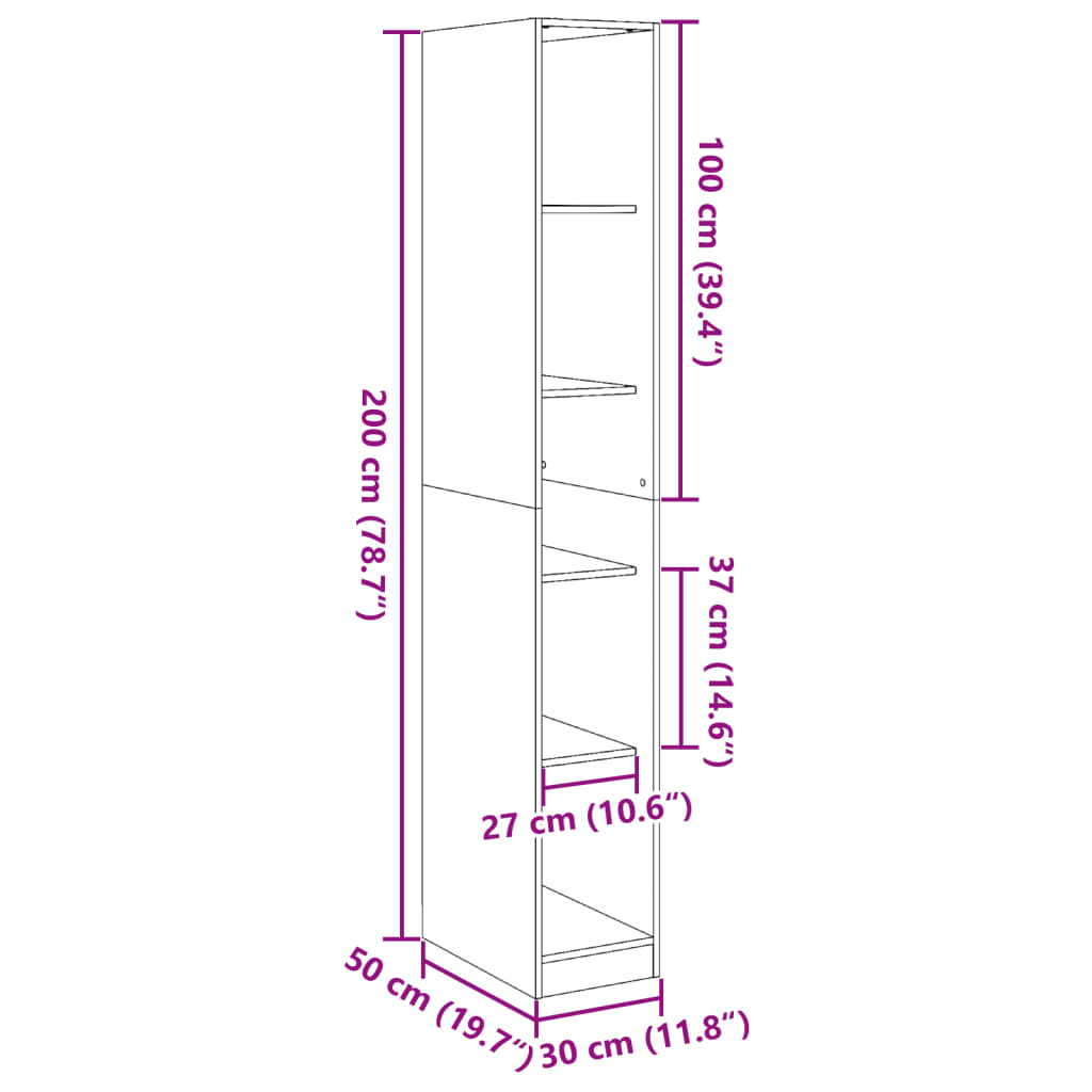 vidaXL Armario de madera de ingeniería roble Sonoma 30x50x200 cm