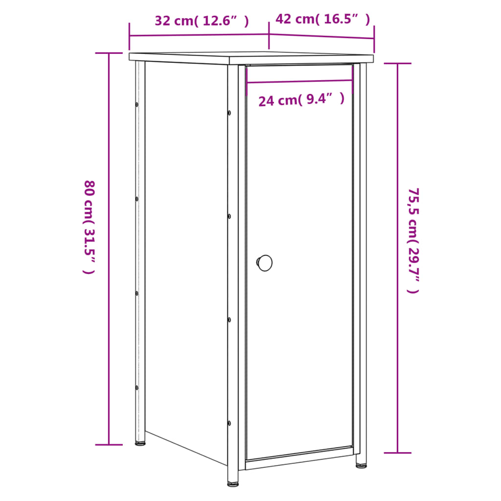 vidaXL Mesitas noche 2 uds madera ingeniería roble Sonoma 32x42x80 cm