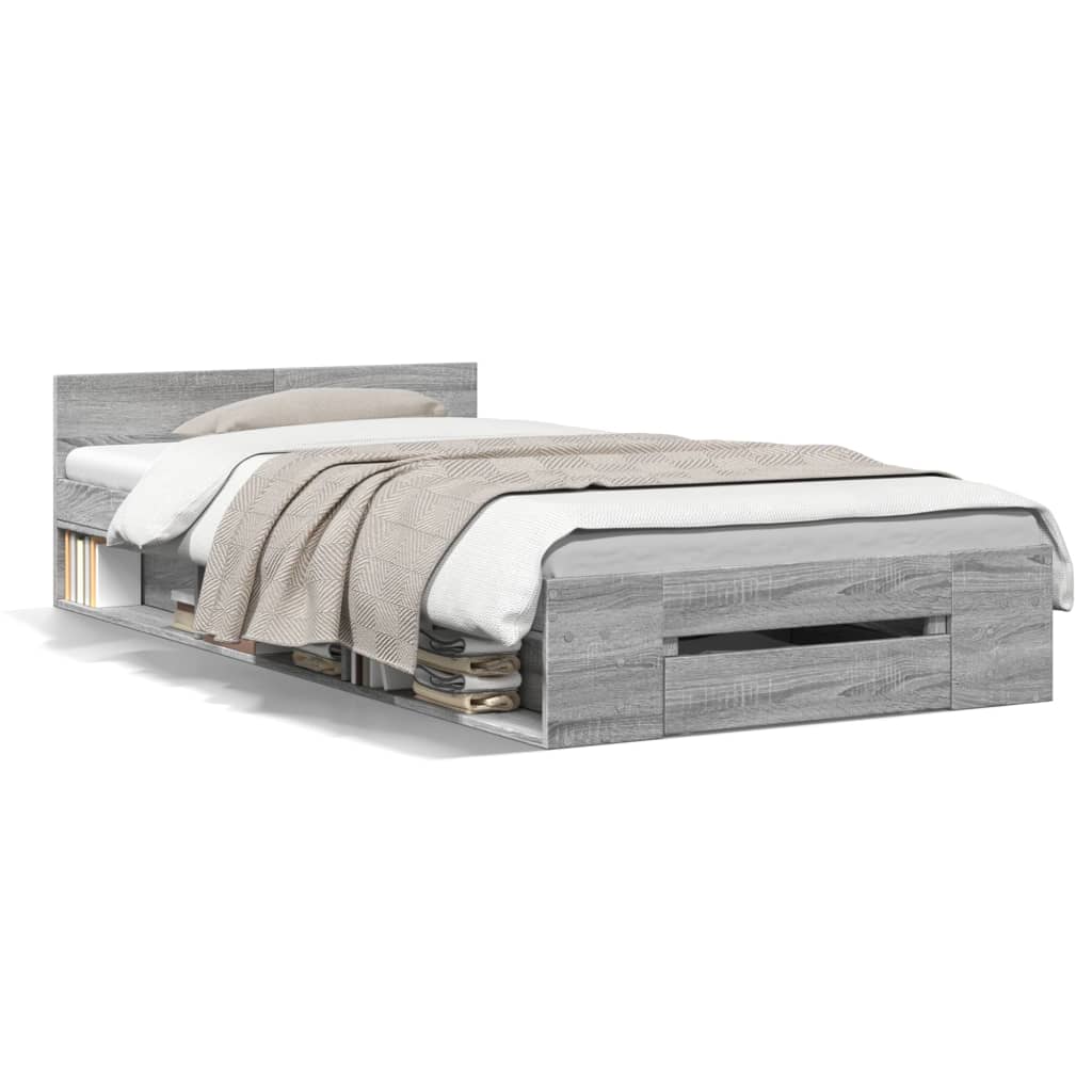 vidaXL Cama con cajón madera ingeniería gris Sonoma 100x200 cm