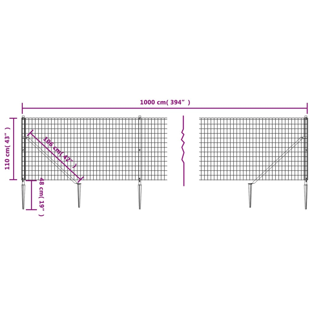 vidaXL Cerca de alambre con pinchos de anclaje verde 1,1x10 m