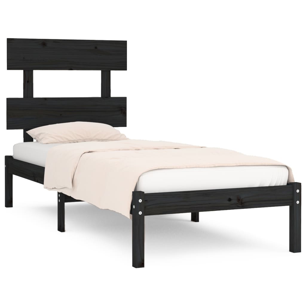 vidaXL Estructura de cama individual madera maciza negra 90x190 cm