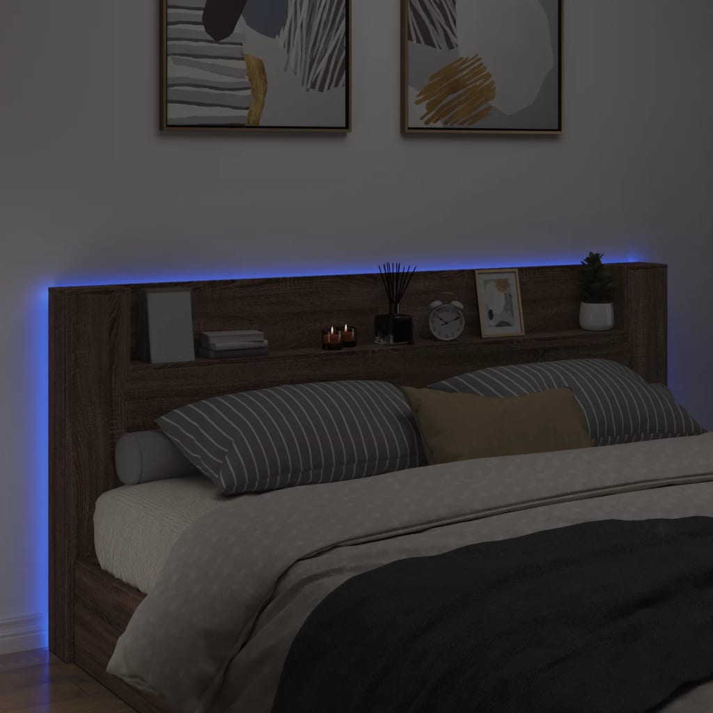 vidaXL Cabecero de cama con luz LED marrón roble 220x16,5x103,5 cm