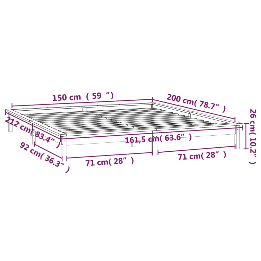 vidaXL Estructura de cama con LED madera maciza marrón miel 150x200 cm