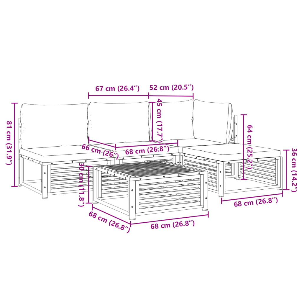 vidaXL Set de sofás de jardín con cojines 5 pzas madera maciza acacia