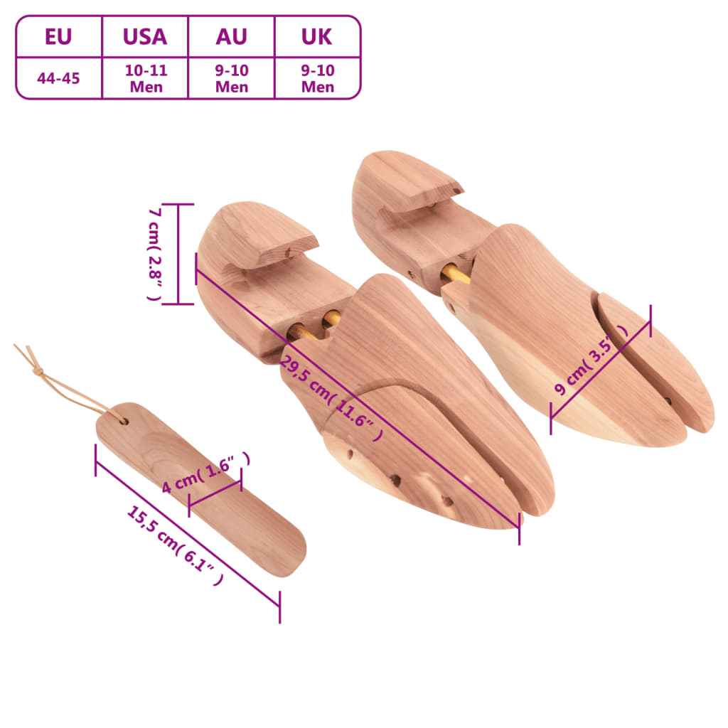 vidaXL Estirador de zapatos con calzador EU 44-45 madera maciza cedro