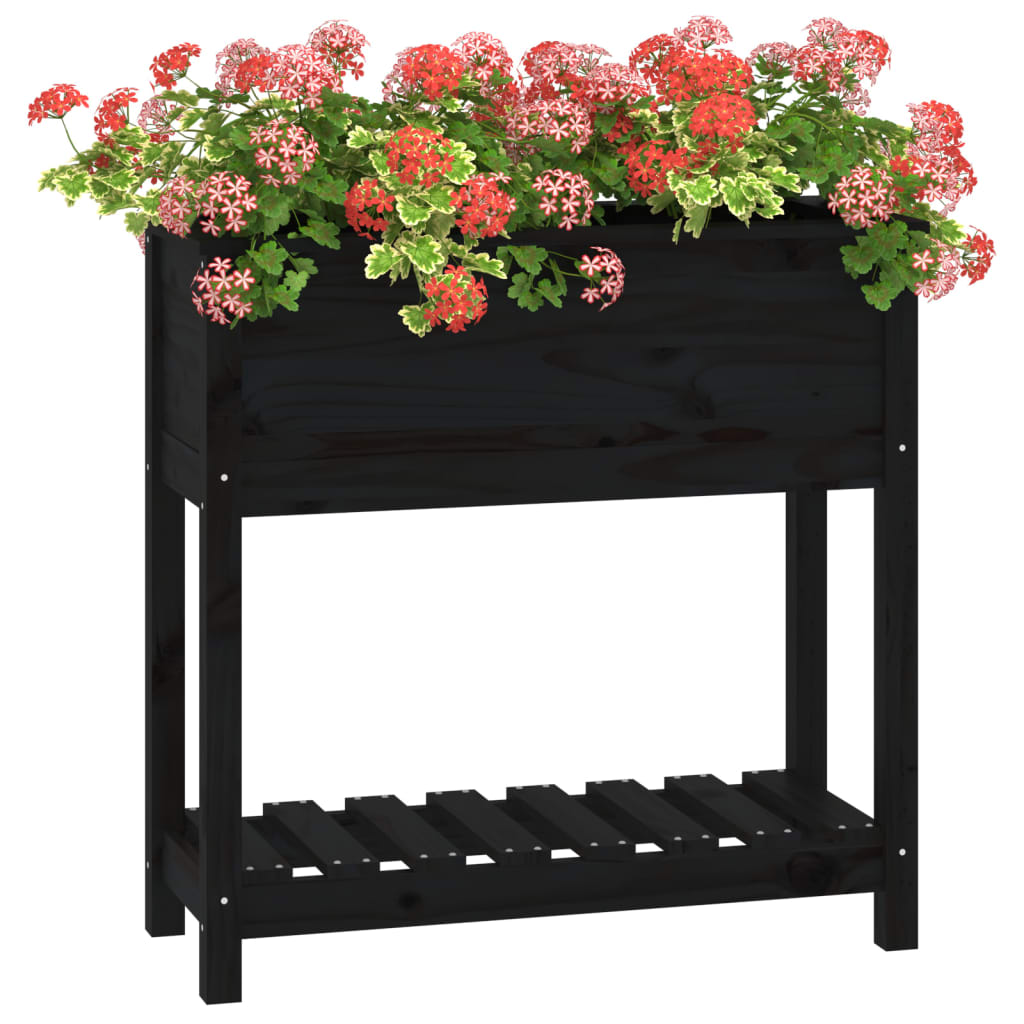 vidaXL Jardinera con estante madera maciza pino negro 82,5x34,5x81 cm