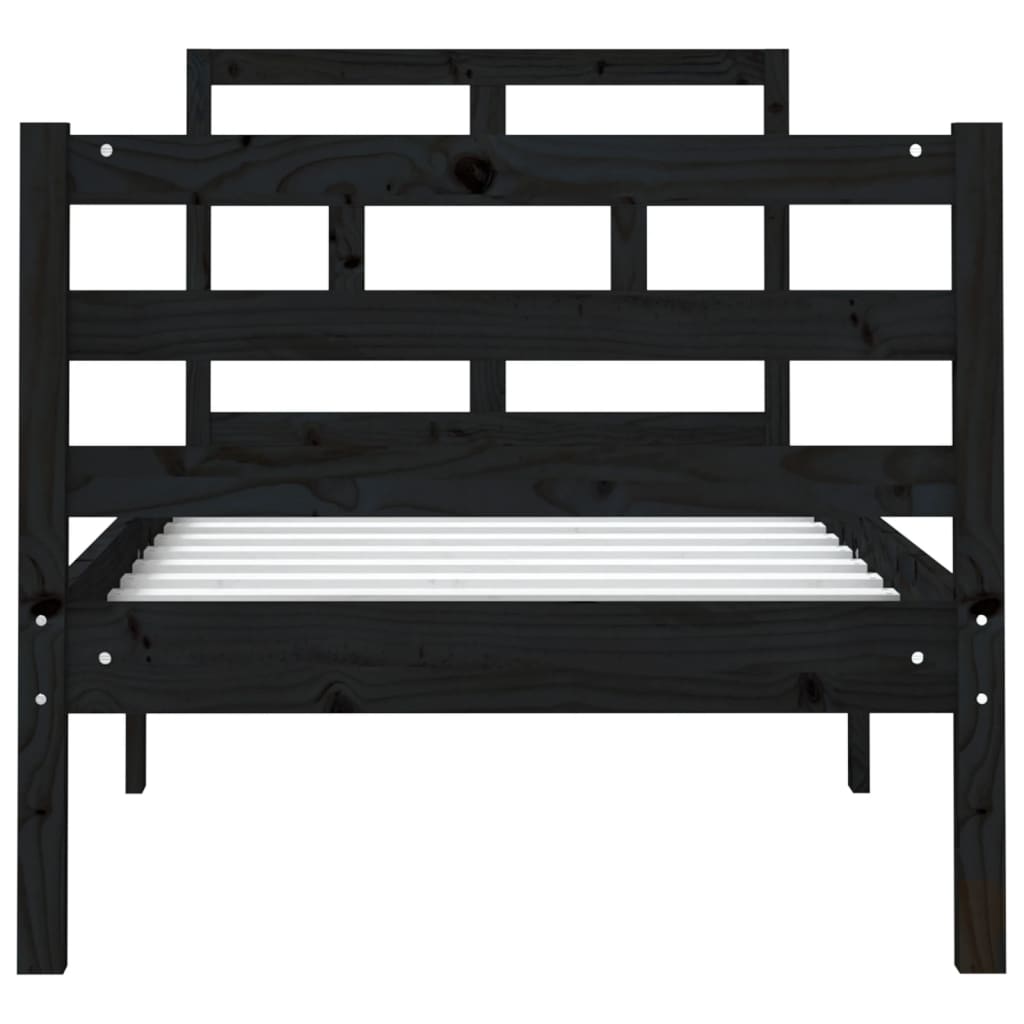 vidaXL Estructura cama madera maciza individual negro 75x190 cm